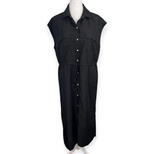 Old Navy Black Shirt Dress Midi Sleeveless Button Front Pockets Small